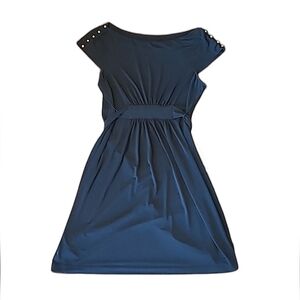 NY & Co. Mini Cocktail Evening Dress A-line Empire Waist Boat Neck Short Sleeve